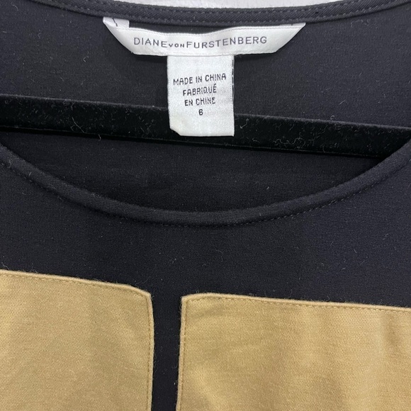 DIANE VON FURSTENBERG black and tan color block mini dress size 6 wool blend - Picture 2 of 8